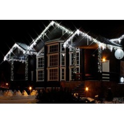 Vánoční exteriérové ​​led ozdobné rampouchy osvětlení domu - studená bílá 15m