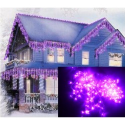 Vánoční exteriérové ​​led ozdobné osvětlení domu - fialové rampouchy