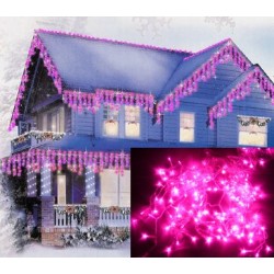 Vánoční exteriérové ​​led ozdobné osvětlení domu - růžové rampouchy