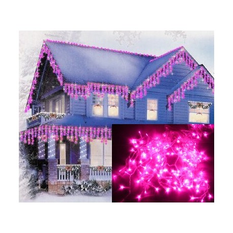 Vánoční exteriérové ​​led ozdobné osvětlení domu - růžové rampouchy