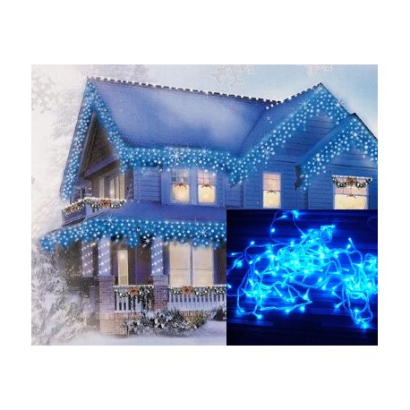 Vánoční exteriérové ​​led ozdobné osvětlení domu - modré rampouchy 6,5m